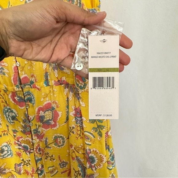 NWT Nanette Lepore Women's Sleeveless Yellow Floral Tiered Midi SunDress sz 14 - Picture 7 of 15